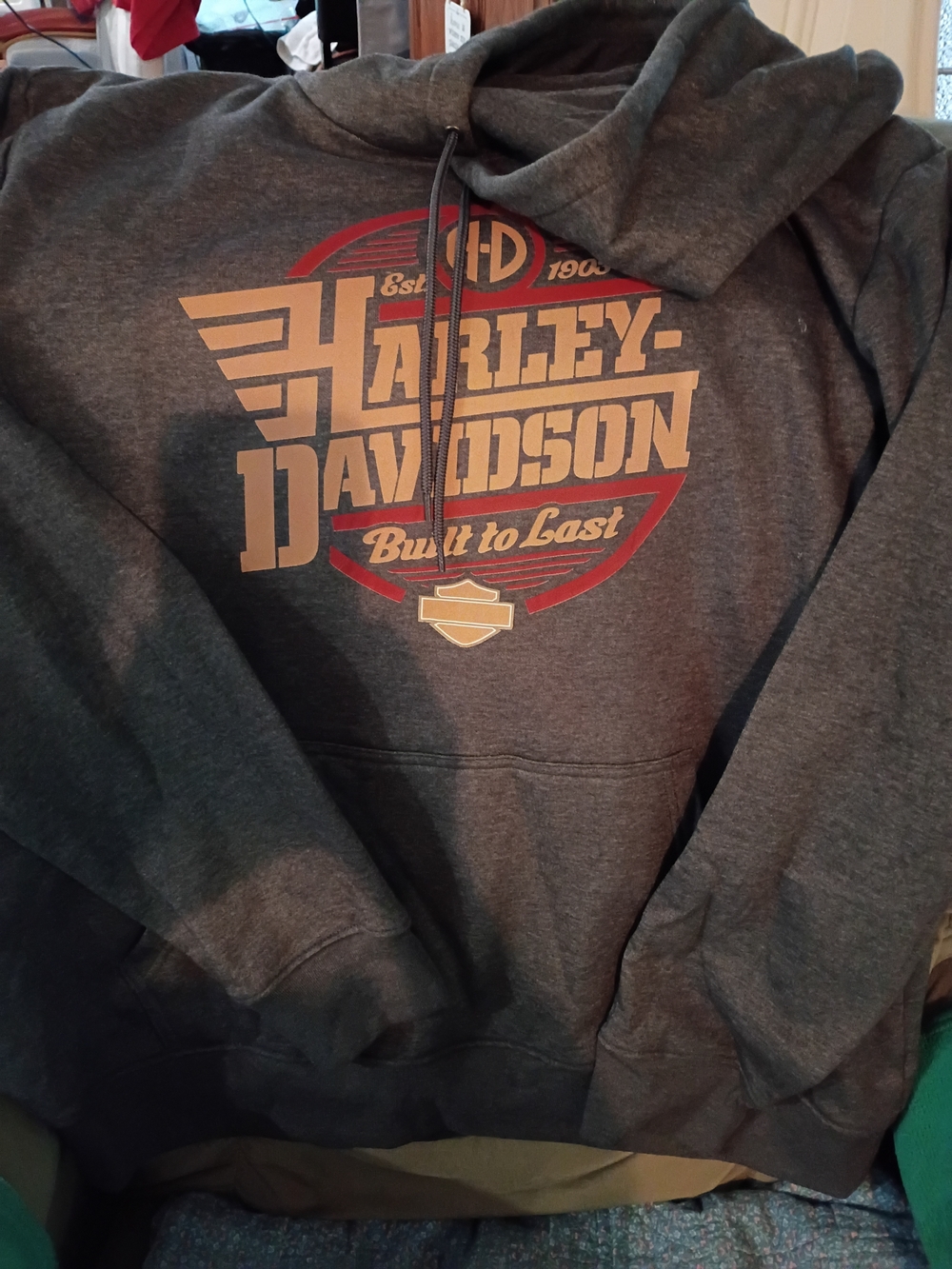 Harley-Davidson Charcoal Hoodie with Red & Tan Logo